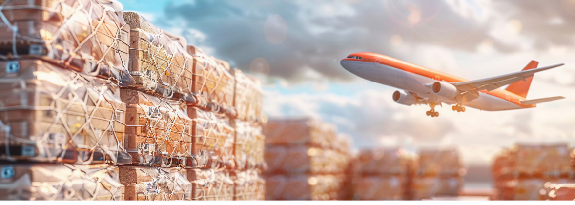 Long airport runway and taxiway corridor with approach lighting and distant terminal infrastructure